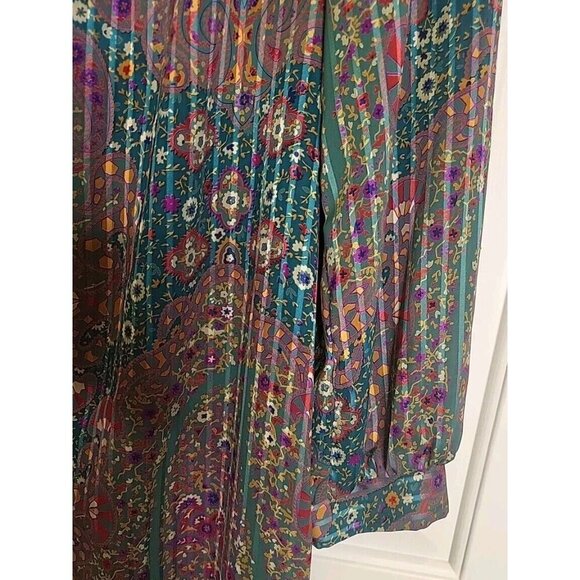 Lady Jennifer Kaftan Style Long Button Dress 18 XXL Paisley Floral Green Bow EUC - Picture 7 of 15